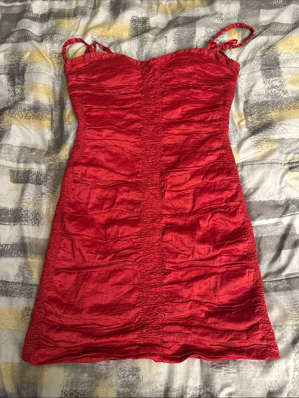 BCBGMaxAzria Red Ruched Slip Mini Dress